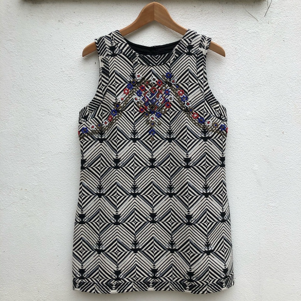 Free People New Romantics Striped Geometric Chevron Beaded Mini Dress - Picture 2 of 6